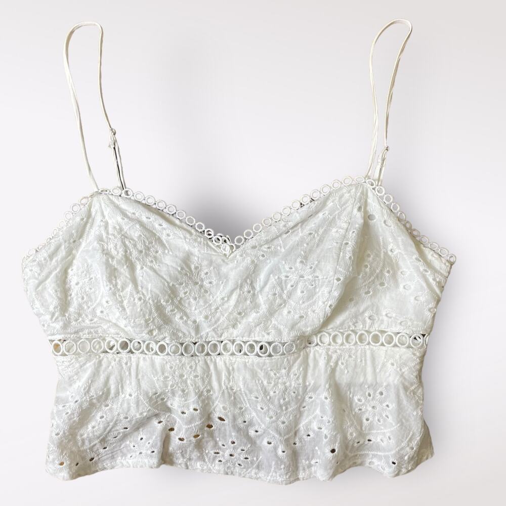 Lulus‎ White Eyelet Lace Spaghetti Strap Crop Top Size M